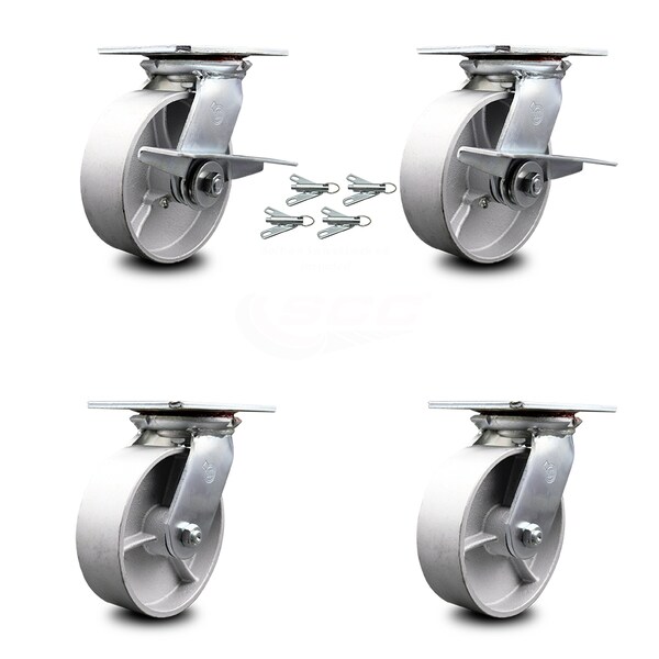 Service Caster 6 Inch Semi Steel Caster Set with Roller Bearing 4 Swivel Lock and 2 Brake SCC SCC-35S620-SSR-SLB-BSL-2-BSL-2 - main